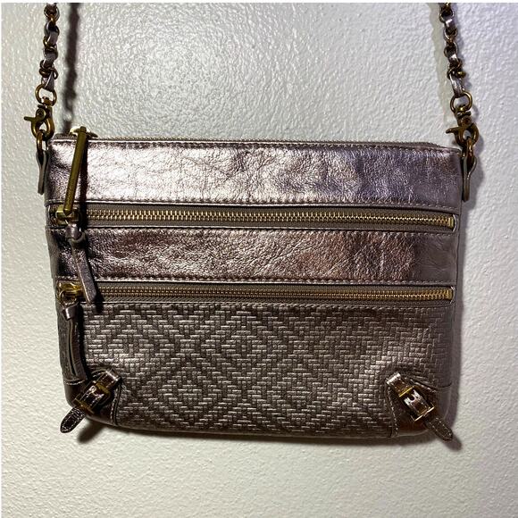 Leather Metallic Crossbody Purse by Elliot Lucca w/ Chain Strap Boho Chic Y2K - Picture 1 of 10